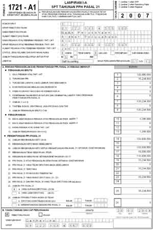 Formulir 1721-A1 SPT Tahunan PPh 21