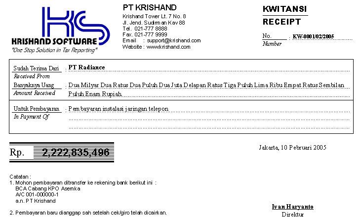 Software Program Krishand Kwitansi Cetak Bukti Pembayaran Dengan Mudah Cepat