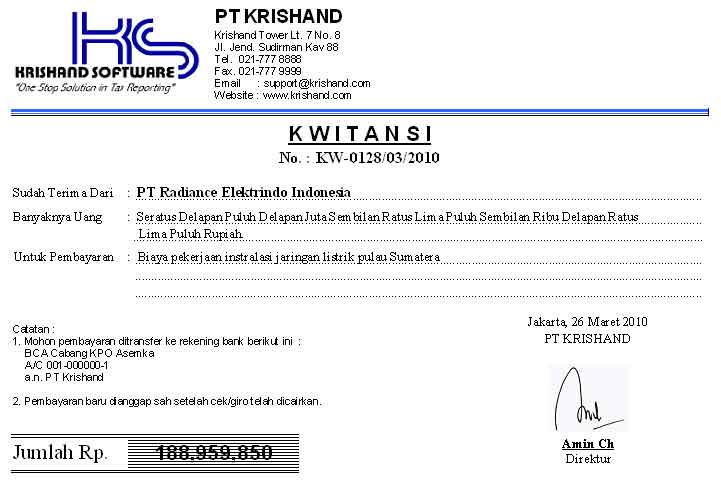 contoh kwitansi pembayaran