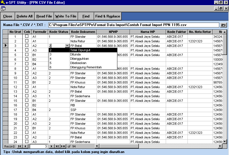 download file csv pajak