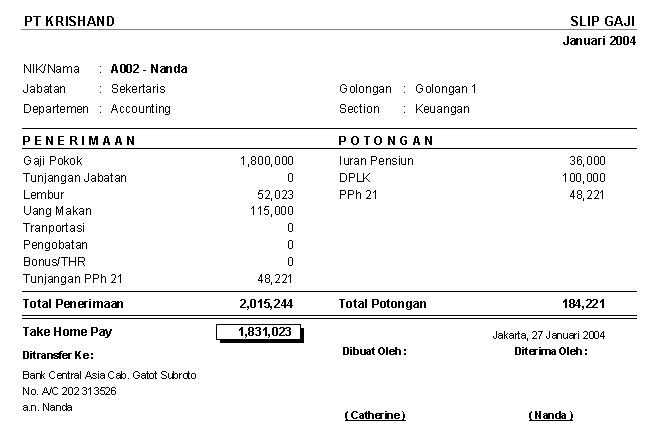 Contoh Laporan Slip Gaji Dari Software Penggajian Krishand 