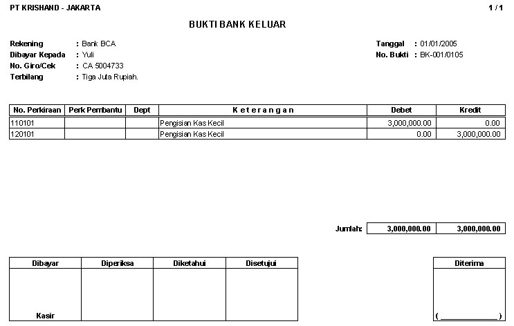 Contoh Bukti Bank Keluar