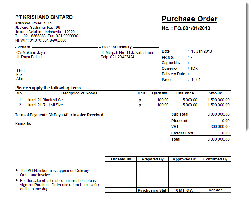 Purchase Order Pajak Net