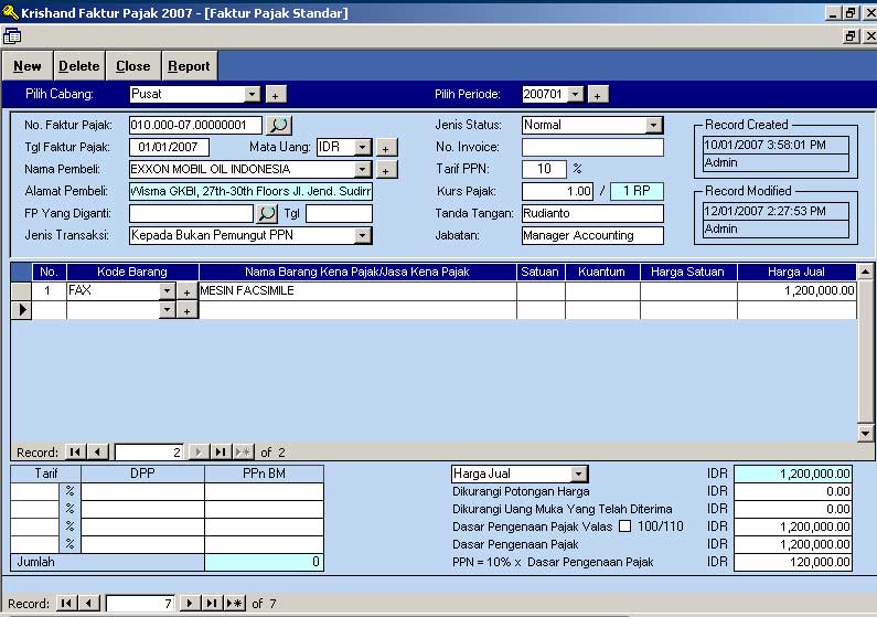 Software Program Faktur  Pajak  Standar PER 159 PJ 2006 