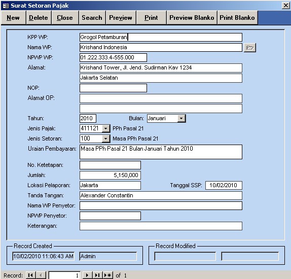 Form Entri Data Surat Setoran Pajak Terbaru